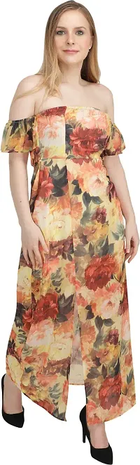 Stylish Yellow Georgette Printed Fit And Flare Dress For Women-thumb2