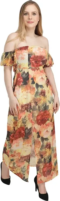 Stylish Yellow Georgette Printed Fit And Flare Dress For Women-thumb3