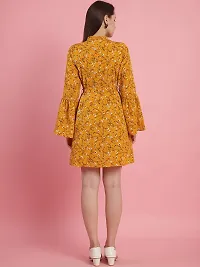 Stylish Yellow Polyester Printed Fit And Flare Dress For Women-thumb2