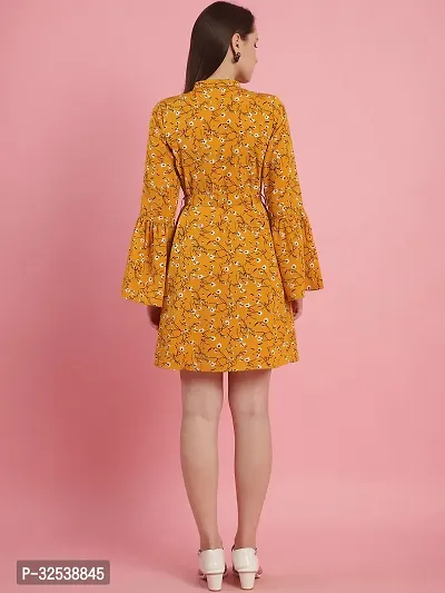 Stylish Yellow Polyester Printed Fit And Flare Dress For Women-thumb3