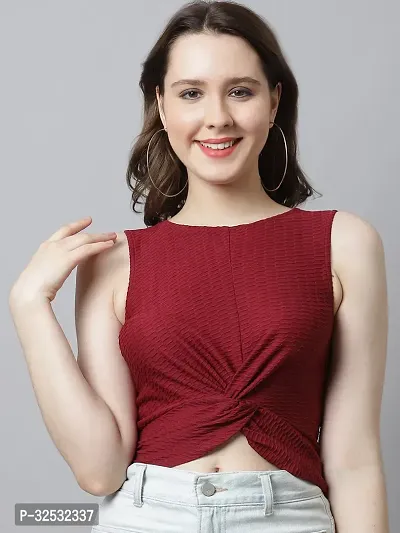 Elegant Maroon Polyester Solid Top For Women-thumb0