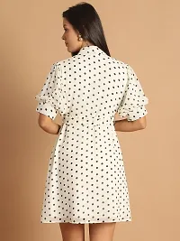 Stylish Off White Polyester Printed Fit And Flare Dress For Women-thumb1