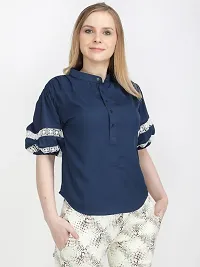 Elegant Blue Polyester Solid Top For Women-thumb1