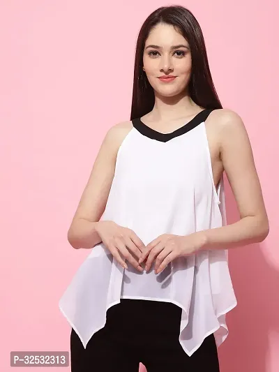 Elegant White Georgette Solid Top For Women