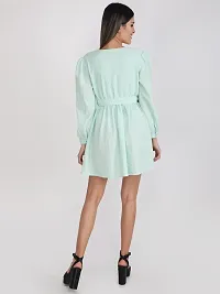 Stylish Green Polyester Solid Fit And Flare Dress For Women-thumb1