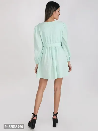 Stylish Green Polyester Solid Fit And Flare Dress For Women-thumb2