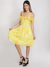 Stylish Yellow Georgette Printed Fit And Flare Dress For Women-thumb3