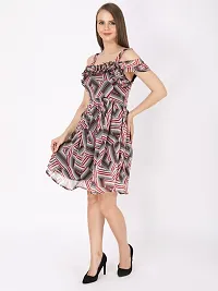 Stylish Multicoloured Chiffon Printed Fit And Flare Dress For Women-thumb2