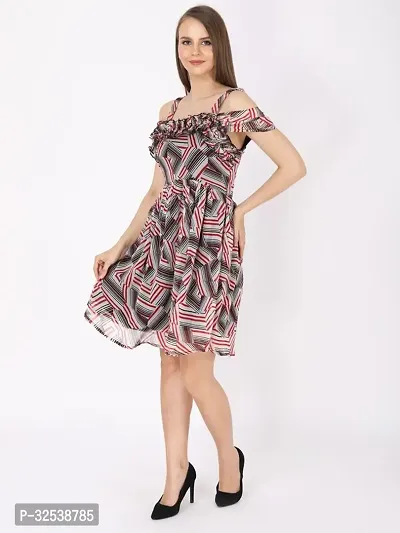 Stylish Multicoloured Chiffon Printed Fit And Flare Dress For Women-thumb3