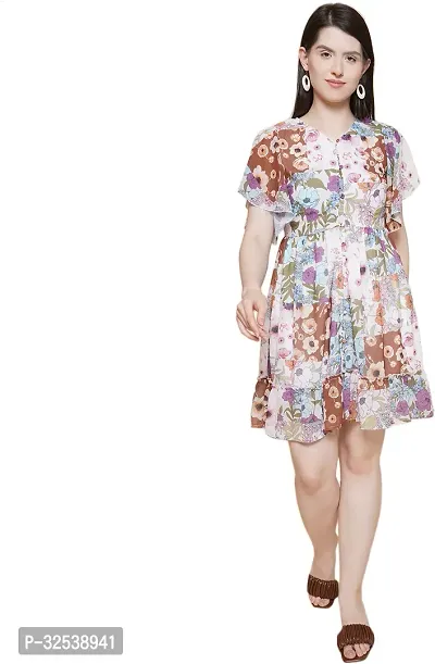 Stylish Multicoloured Georgette Printed Fit And Flare Dress For Women-thumb0