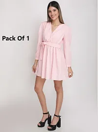 Stylish Pink Georgette Solid Fit And Flare Dress For Women-thumb2