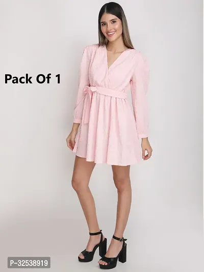 Stylish Pink Georgette Solid Fit And Flare Dress For Women-thumb3