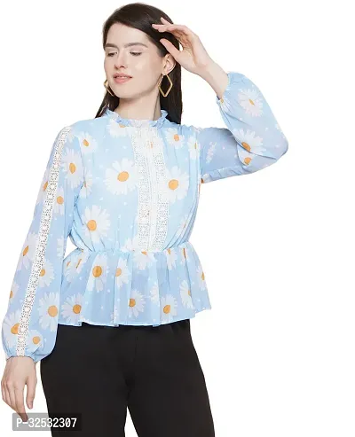 Elegant Blue Georgette Printed Top For Women