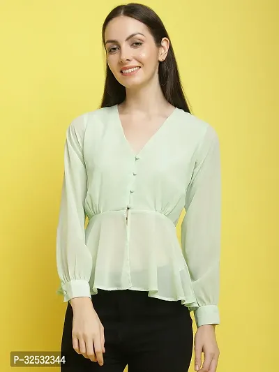 Elegant Green Georgette Solid Top For Women-thumb0