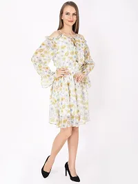 Stylish White Chiffon Printed Fit And Flare Dress For Women-thumb1