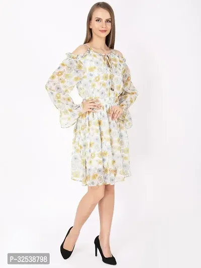 Stylish White Chiffon Printed Fit And Flare Dress For Women-thumb2