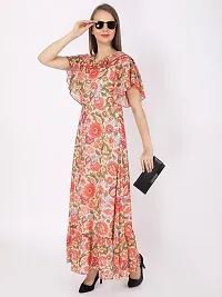 Stylish Multicoloured Georgette Printed Fit And Flare Dress For Women-thumb1