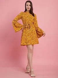 Stylish Yellow Polyester Printed Fit And Flare Dress For Women-thumb1