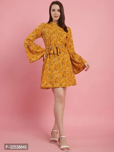 Stylish Yellow Polyester Printed Fit And Flare Dress For Women-thumb2