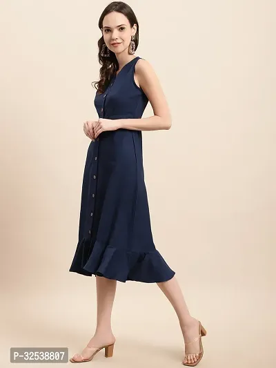 Stylish Navy Blue Georgette Solid Fit And Flare Dress For Women-thumb3