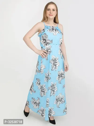 Stylish Blue Georgette Printed Fit And Flare Dress For Women-thumb3