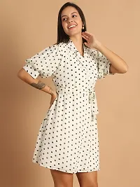 Stylish Off White Polyester Printed Fit And Flare Dress For Women-thumb3