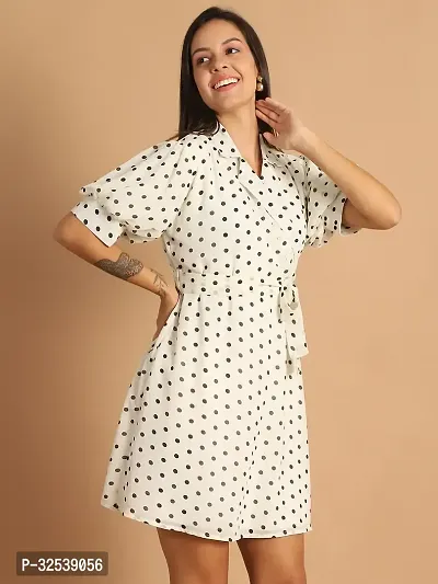 Stylish Off White Polyester Printed Fit And Flare Dress For Women-thumb4