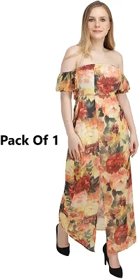 Stylish Multicoloured Georgette Printed Fit And Flare Dress For Women-thumb2