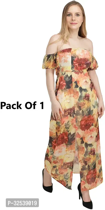 Stylish Multicoloured Georgette Printed Fit And Flare Dress For Women-thumb3