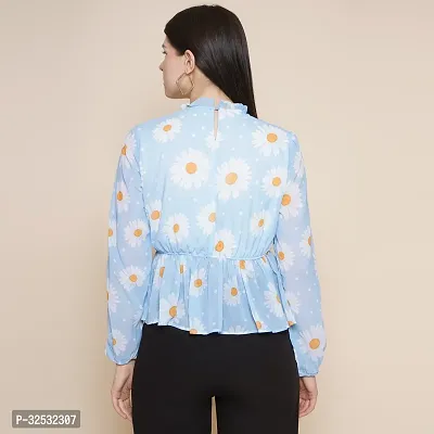 Elegant Blue Georgette Printed Top For Women-thumb2