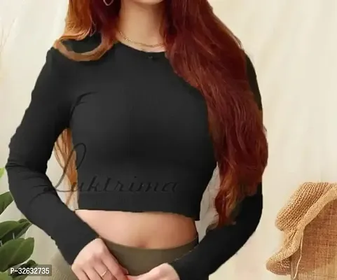 Elegant Black Lycra Solid Crop Length For Women And Girls-thumb0