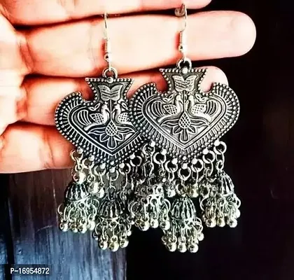 Stylish Silver Alloy Jhumkas Earrings For Women