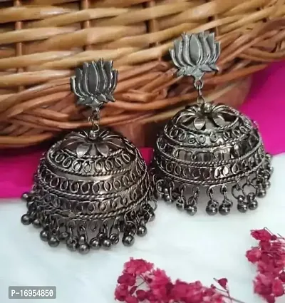 Stylish Silver Alloy Jhumkas Earrings For Women