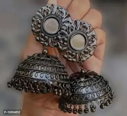 Stylish Silver Alloy Jhumkas Earrings For Women