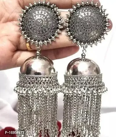 Stylish Silver Alloy Jhumkas Earrings For Women