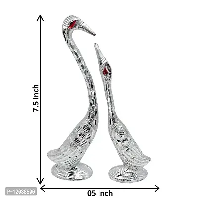 Glorious White Metal Silver Plated Pair Of Swan Statue Showpiece ,(H-7.5 Inch)-thumb3