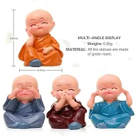 Heavy Driver Set of 4 Marble Buddha Monks Statues Figurines Showpiece for Wall Shelf, Car Dashboard, Home Office Decor (Small, Multicolor)-thumb2