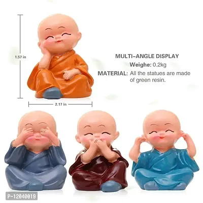 Heavy Driver Set of 4 Marble Buddha Monks Statues Figurines Showpiece for Wall Shelf, Car Dashboard, Home Office Decor (Small, Multicolor)-thumb3