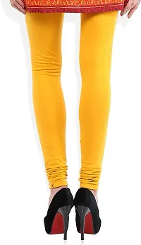 Fabulous Yellow Cotton Blend Solid Leggings For Women-thumb3