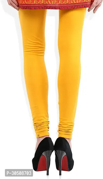 Fabulous Yellow Cotton Blend Solid Leggings For Women-thumb4