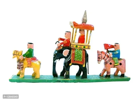 Pramod toys Wooden Handicraft Rajasthani Handmade Art & Craft Royal Maharaja Procession for Home Decor , Small , Multicolour showpiece ,(pack of 1)-thumb0