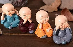 Lakshya Resin Kung Fu Cartoon Little Monk Doll Decoration, 4 Baby Monks Figurines (Buddha) Idols for Home Decor, Car Dashboard [Multicolour] Showpiece-thumb2