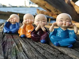 Heavy Driver Set of 4 Marble Buddha Monks Statues Figurines Showpiece for Wall Shelf, Car Dashboard, Home Office Decor (Small, Multicolor)-thumb3