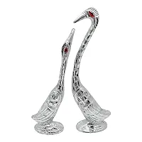 Glorious White Metal Silver Plated Pair Of Swan Statue Showpiece ,(H-7.5 Inch)-thumb1