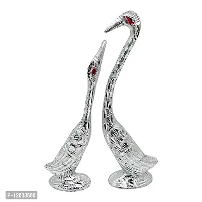 Glorious White Metal Silver Plated Pair Of Swan Statue Showpiece ,(H-7.5 Inch)-thumb2