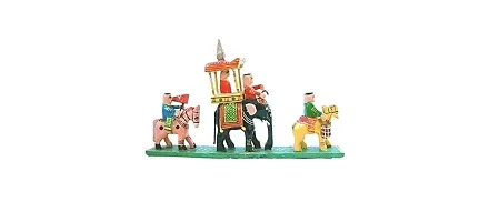 Pramod toys Wooden Handicraft Rajasthani Handmade Art & Craft Royal Maharaja Procession for Home Decor , Small , Multicolour showpiece ,(pack of 1)-thumb3