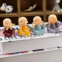 Lakshya Resin Kung Fu Cartoon Little Monk Doll Decoration, 4 Baby Monks Figurines (Buddha) Idols for Home Decor, Car Dashboard [Multicolour] Showpiece-thumb4