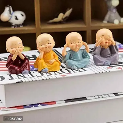Lakshya Resin Kung Fu Cartoon Little Monk Doll Decoration, 4 Baby Monks Figurines (Buddha) Idols for Home Decor, Car Dashboard [Multicolour] Showpiece-thumb5