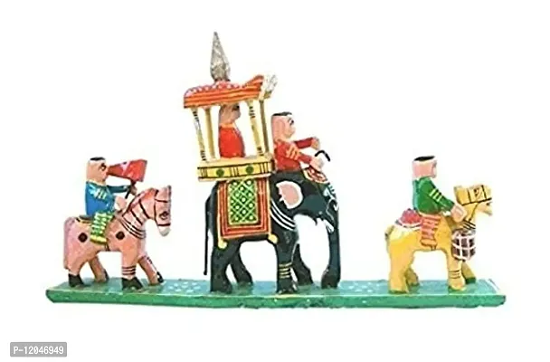 Pramod toys Wooden Handicraft Rajasthani Handmade Art & Craft Royal Maharaja Procession for Home Decor , Small , Multicolour showpiece ,(pack of 1)-thumb2