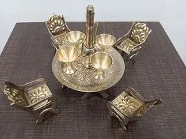 MAA SANTOSHI Traders:-Handmade Brass Antique Unique Design Dining Table Chair Raja Maharaja Set with Surahi and Glasses/Mini Dining Table Toy Set Miniature-thumb2